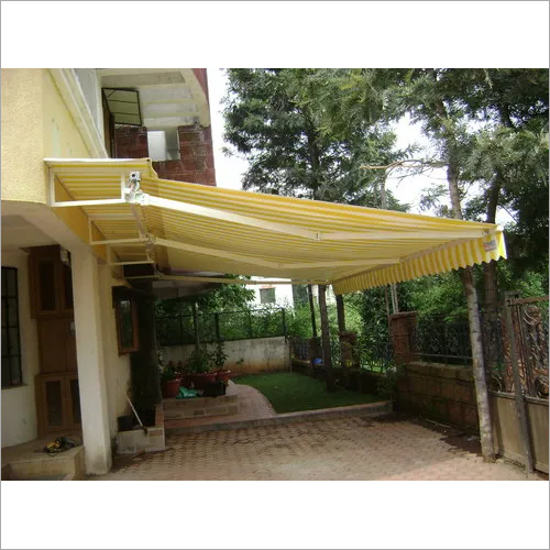 Yellow & White Retractable Awning