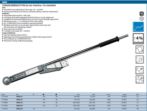 Gedore Torque Wrench Type 88    100 -1500Nm