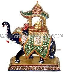 wooden elephant with carving ambari work