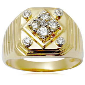 Designer Men's Ring - 18K Yellow Gold with Certified VS Diamonds | Customizable Emerald Cut, Available in Various Purities and Gemstone Colors