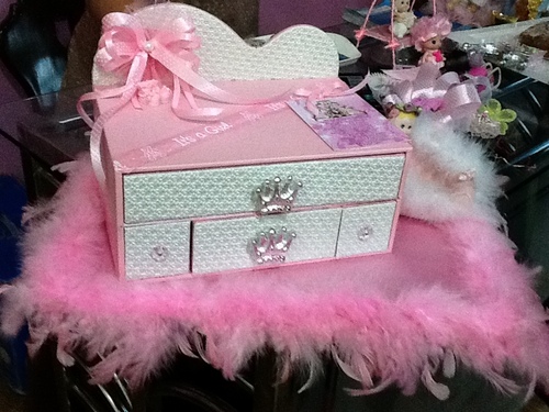 Baby Announements - Cardboard and Fabric, 8x6x4 Inches, Pink | Elegant Design, Secure Storage, Multi-Compartment Keepsake Box