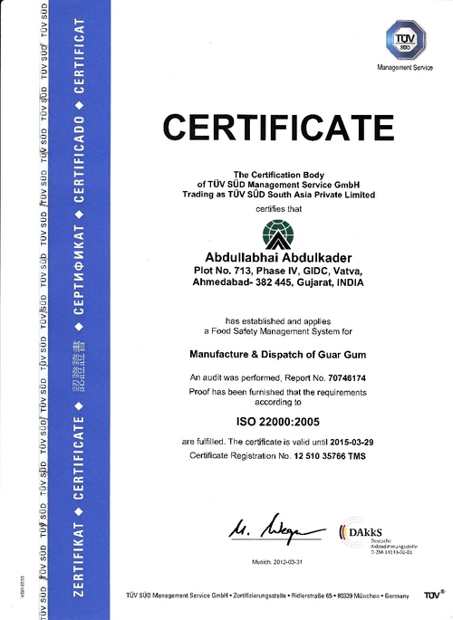 ISO 22000 2005 Certificate