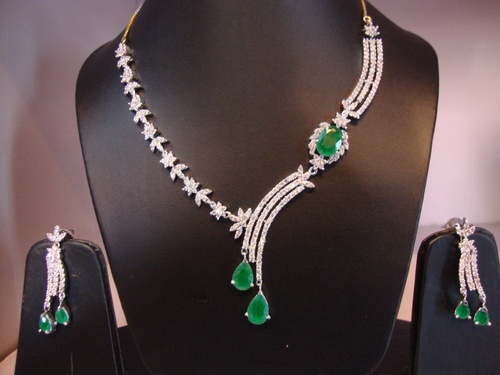Green Onyx American Diamond Necklace By SHRI AMBIKA UDYOG