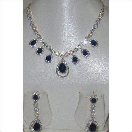 White American Diamond Sapphire Necklace Set