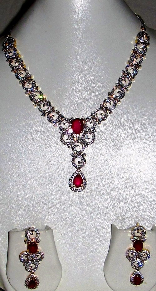 White American Diamond Studded Necklace By SHRI AMBIKA UDYOG