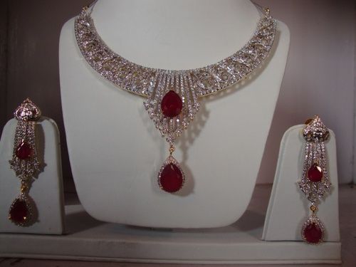 Red and White CZ Necklace Set