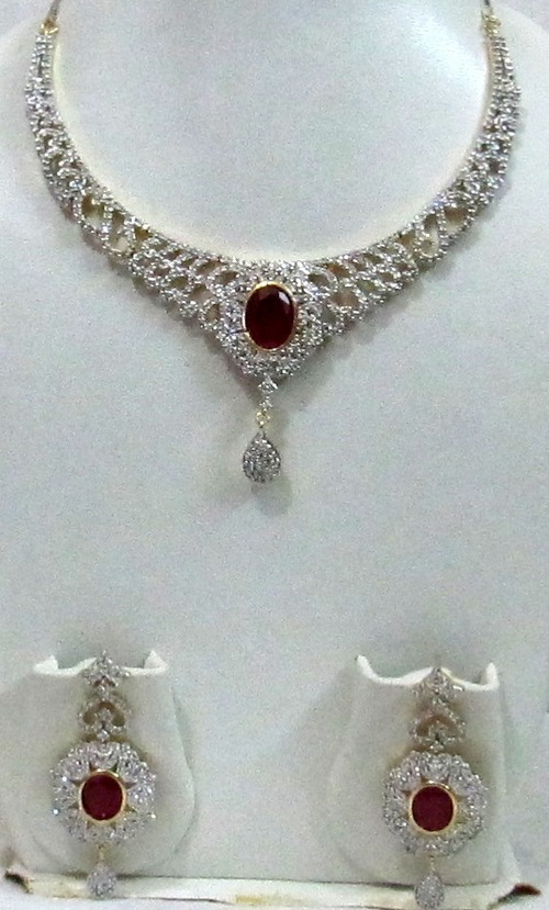 Garnet and White AD Necklace set By SHRI AMBIKA UDYOG