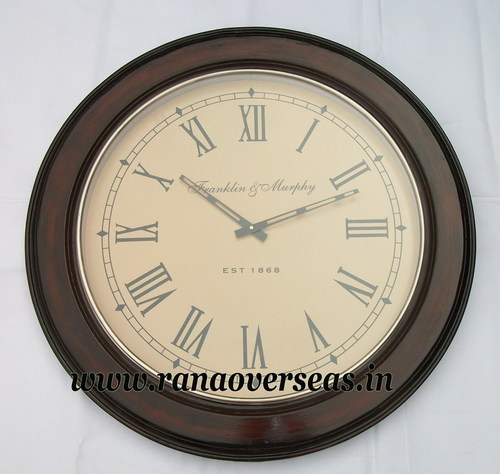 Dark Brown Wall Hanging Wooden Clock In 24 Inches