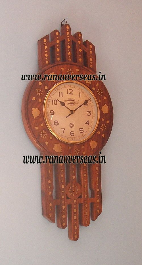 Wooden Brass Inlay Wall hanging Clock in Unique Design