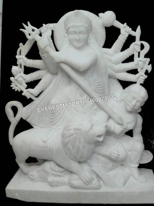 Durga Moorti - Marble, Various Sizes, White | Intricate Details, Polished Finish, Spiritual Significance