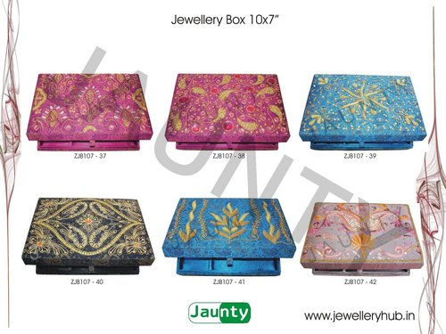 Jewellery Box 10x7 - Fabric, 10x7 Inches, Pink | Decorative, Portable, Storage, Lid Closure