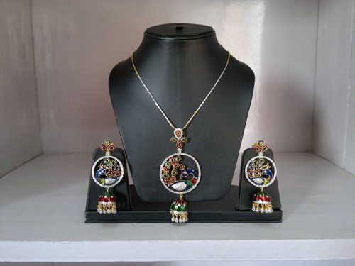 Ethnic Peacock Pendant Set - Meenakari Jewellery