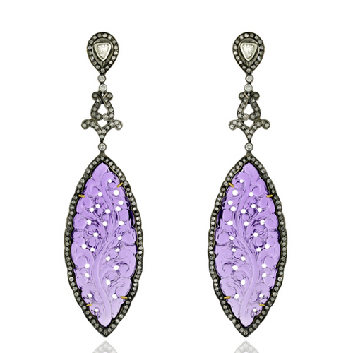 Amethyst Carving Gemstone Earrings