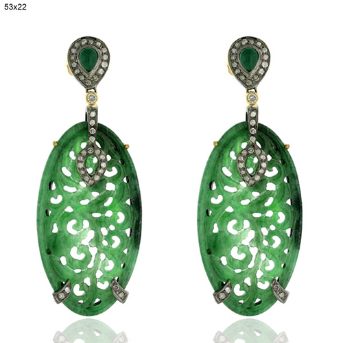 Designer Jade Carved Dangle Earrings 