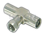 'T' Adaptor 'F' Plug to 2 RF Socket Adaptor