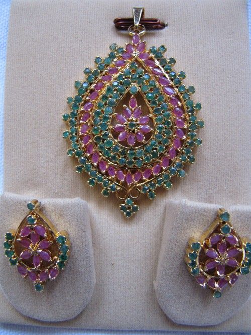 Ruby Emerald Ethnic Pendant Set