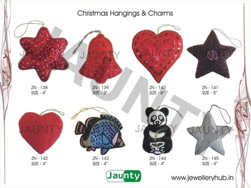 Christmas Hangings & Charms - Fabric 5-7 cm Red, Gray, Star, Heart, Bell | Decorative Christmas Tree Ornaments