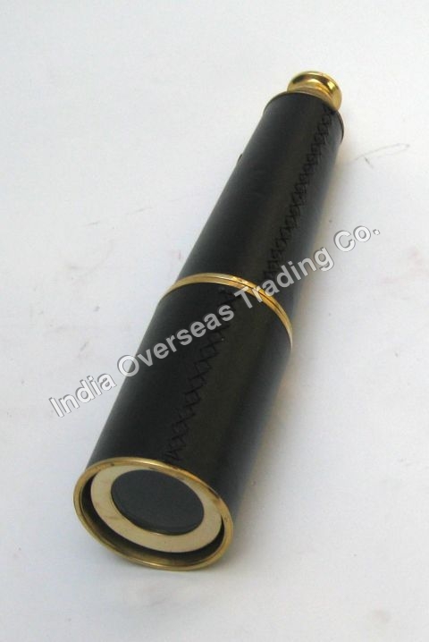 PULLOUT TELESCOPE BRASS LEATHER32" - Brass, 32 Inches, Black, Variable Magnification, Portable Design