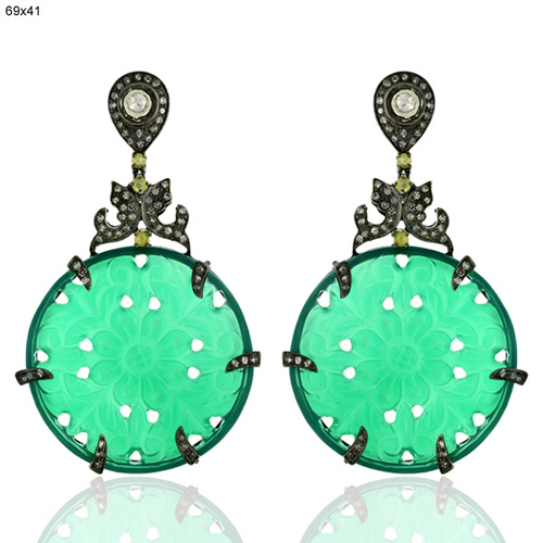 Carved Gemstone Pave Diamond Earrings