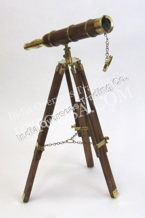 TELESCOPPE WITH TRIPOD-NATURAL WOOD AND SOLID BRASS