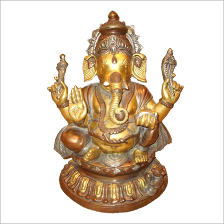 Metal Ganesh Seated On Beautiful Carved Base