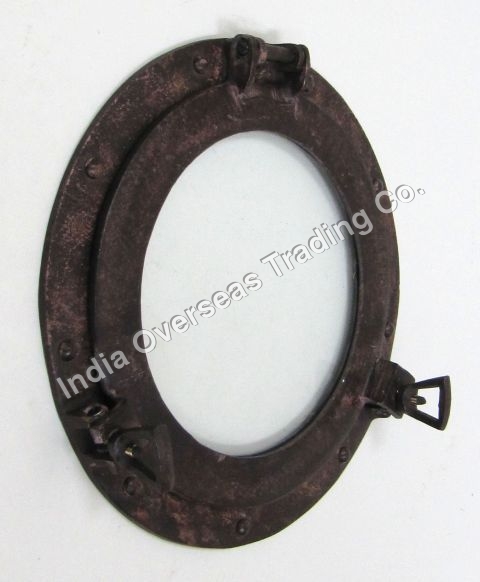 NAUTICAL PORTHOLE GLASS ALUMINUM RUST 15"