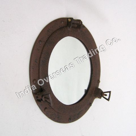 NAUTICAL PORTHOLE MIRROR RUST 15"