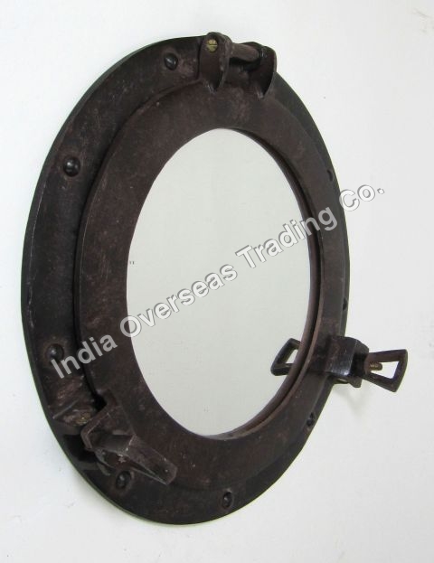 PORTHOLE MIRROR ALUMINUM RUST 12"