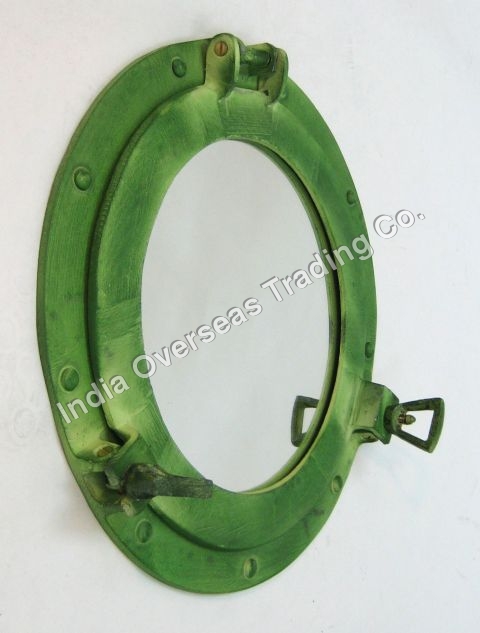 ANTIQUE PORTHOLE MIRROR GREEN 12"