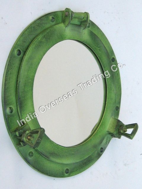 Nautical Porthole Mirror Antique 11" - Metal, Glass, Green, Case Pack 23 | Nautical Style, Antique Finish, Wall Decor
