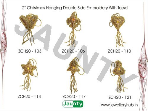 2' Christmas Hangings Double Side Embroidery With Tassel
