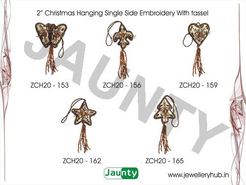 2' Christmas Hangings Single Side Embroidery With Tassel