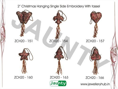 2' Christmas Hangings Single Side Embroidery With Tassel