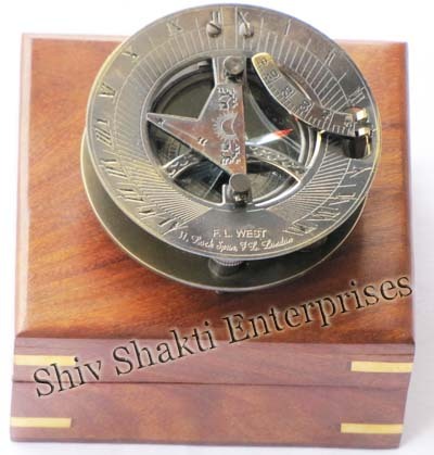 Black Antique Sundial Compass W/ Box