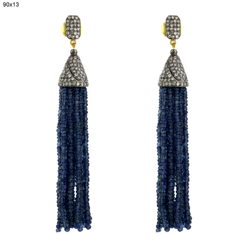 Blue Sapphire Diamond Tassel Earrings