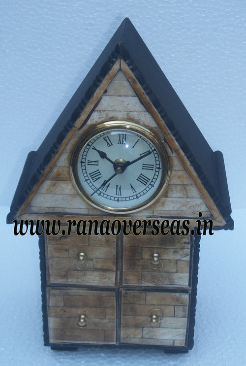 Brown And Blue Table Top Clock In Hut Shape