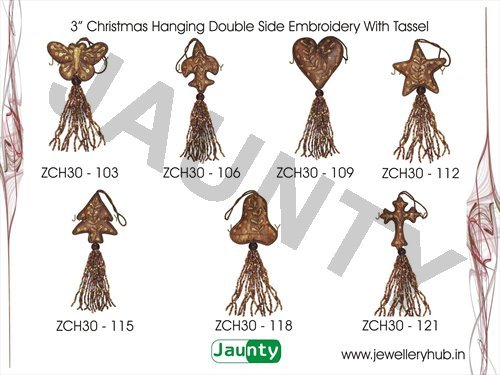 3' Christmas Hangings Double Side Embroidery With Tassel