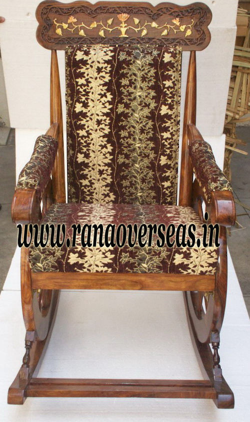 Wooden Rocking Chair in Brass Inlay