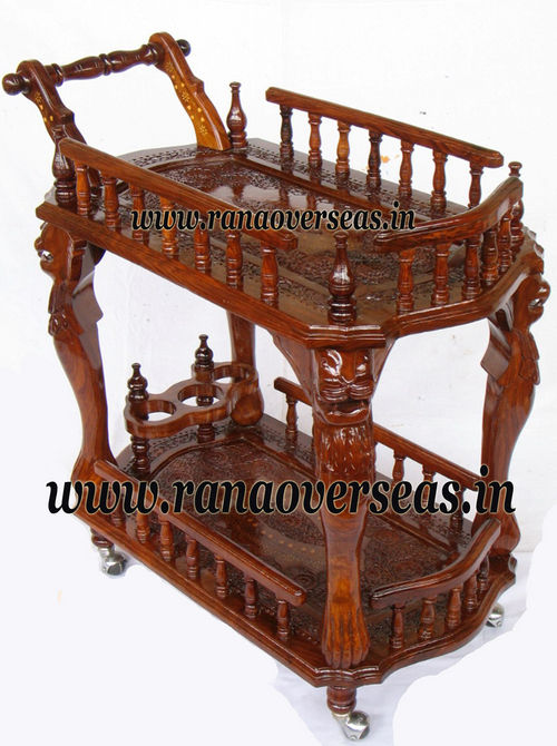 Wooden Hand Carved Serving Trolley