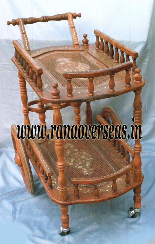 Wooden Hand Carved Trolley Food Serving