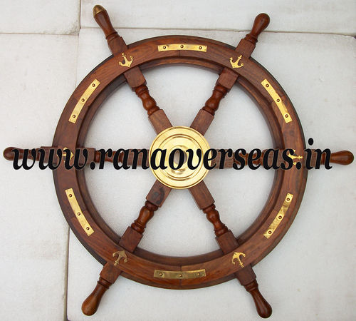 Wooden Ship Wheel in Brass Fitting