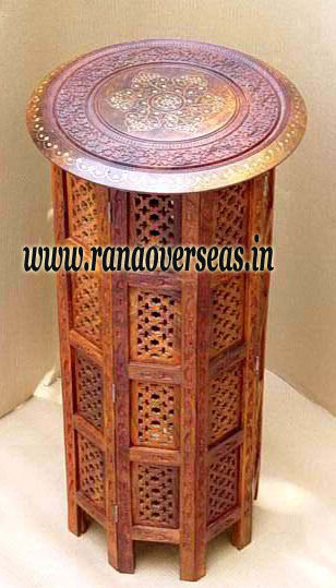 Wooden Carved Side Table High Top