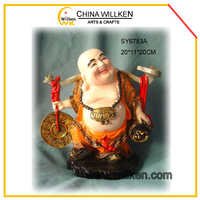 Resin Laughing Buddha - Polyresin, 20*11*20cm, Orange | Hand-painted, Intricate Details, Durable, Great Gift, Adds Charm, Positive Energy, Smiling Face