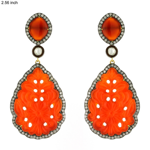 Carved Gemstone Gold Earrings