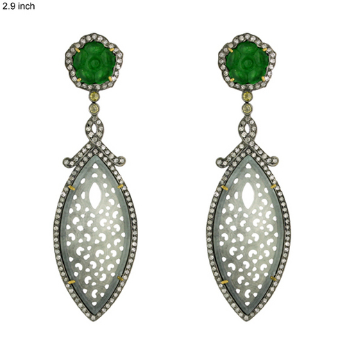 Designer Carved Gemstone Diamond Earrings