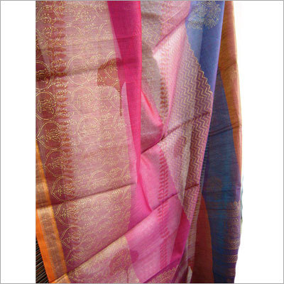 Chikan- Chanderi With Block Print Handcrafted Silk Stoles