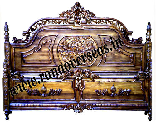 Brown Wooden Carved Double Bed