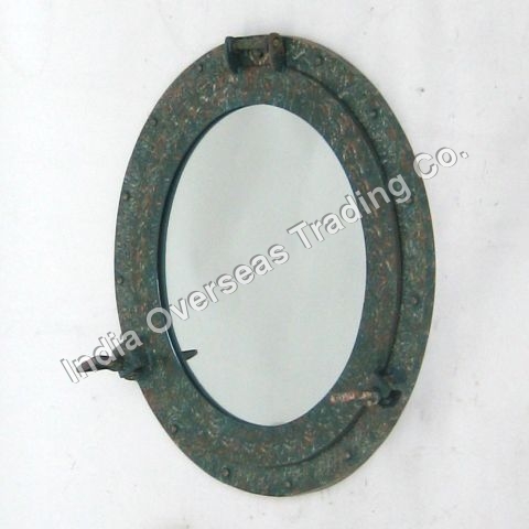 Porthole Mirror Aluminum 17 Inch Antique Green Oval - Durable, Stylish, Wall Mountable, Easy Installation