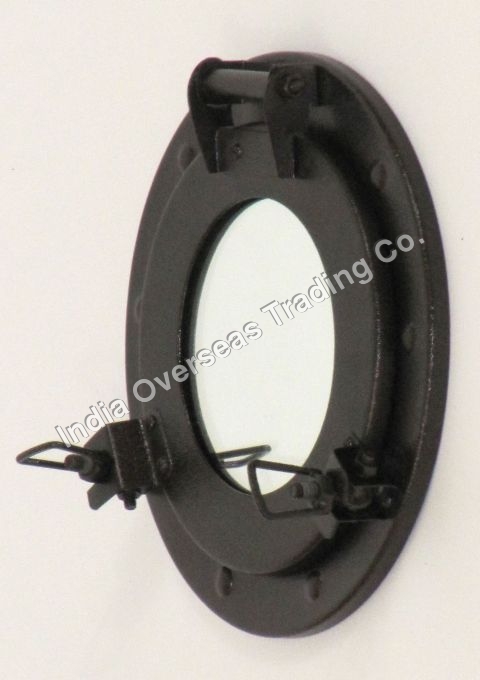 ANTIQUE IRON PORTHOLE MIRROR 9"