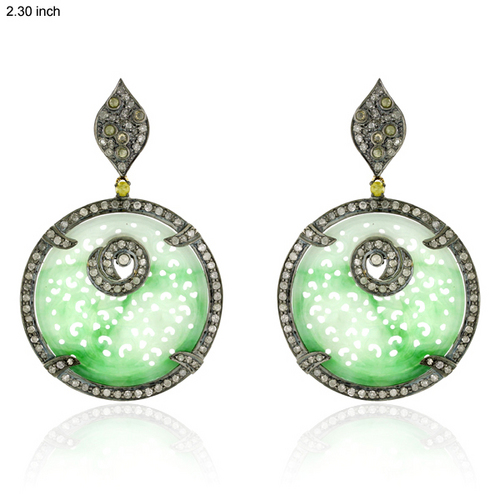 Carved Gemstone Pave Diamond Earrings